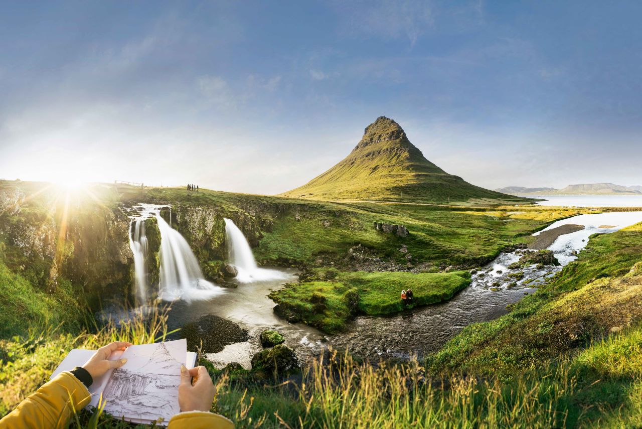 Island Berge Natur Wasserfall